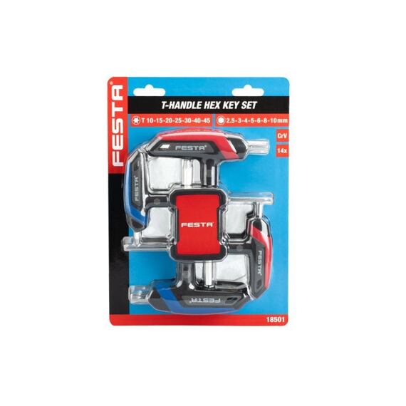 FESTA imbus + TORX klíče s T-rukojetí (imbus 2-10mm, TORX 10-45), PH držák, 18501