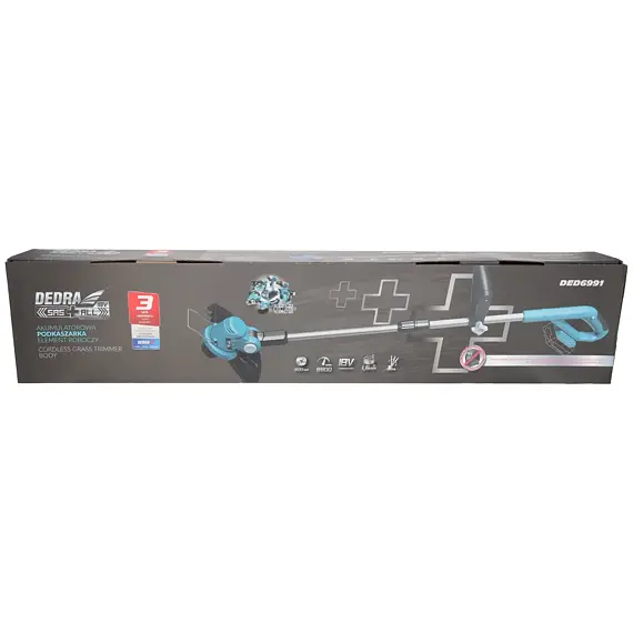 DEDRA aku strunová sekačka 18V, 30cm, teleskopická rukojeť, nastavitelná hlava, bez baterie DED6991