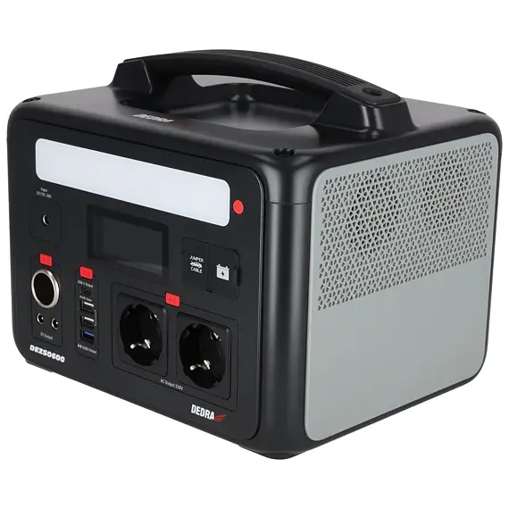 DEDRA DEZS0600 nabíjecí stanice/powerbanka 600/1200W, 640Wh, LiFePO4, 2*230V, DC 10-14,4V/10A