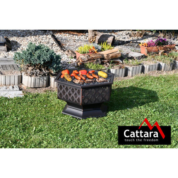 CATTARA ohniště HEXAGON cooper patina s poklopem, rošt 61*53cm, 13008