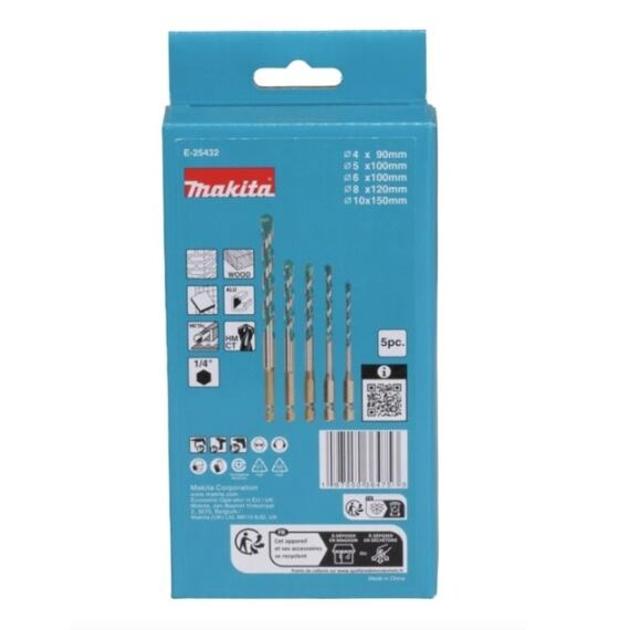 MAKITA E-25432 sada vrtáků TCT se stopkou 1/4" multimateriál 4-10mm, 5ks