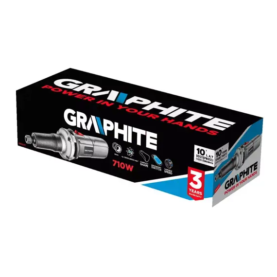 GRAPHITE přímá bruska 710W, 6mm, 12000-28000 ot./min., dlouhý krk, 59G071