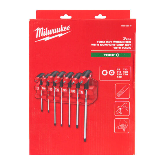 MILWAUKEE 4932498690 sada T-TORX klíčů T9-T40, 7-dílná, ComfortGrip, PH držák