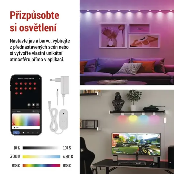 EMOS GoSmart LED bodové svítidlo - řetěz 255 cm, 12 dílů, 7 W, RGBIC+CCT, stmívatelné, WiFi, ZIW15CR