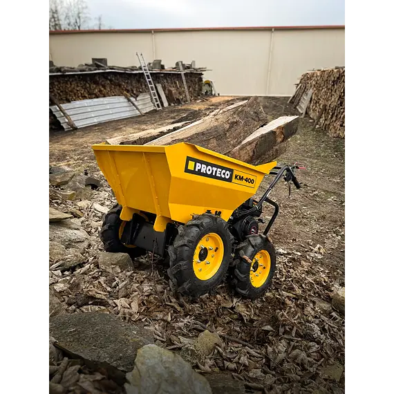 PROTECO motorový přepravník - DUMPER s radlicí na sníh, 6,5HP, 4x4, 400kg, 240l, 51.03-KM-400-RAD
