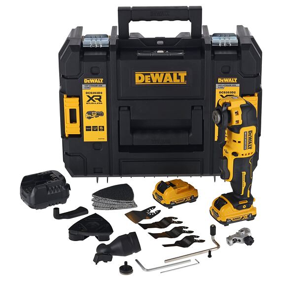 DeWALT DCS353D2 aku oscilační multibruska XR 12V/2*2Ah, příslušenství, kufr