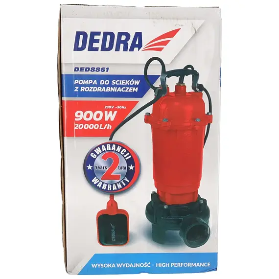 DEDRA čerpadlo ponorné kalové s drtičem, 900W, litina, 20000 l/hod, ponor 7m, výtlak 14m DED8861