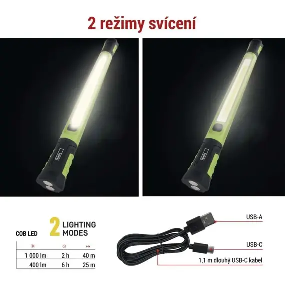 EMOS nabíjecí pracovní svítilnaCOB LED, 1000lm, 2600mAh P4545