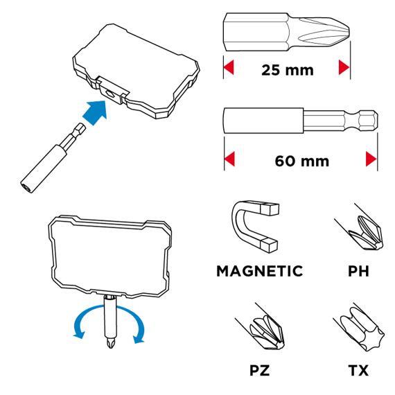 GRAPHITE sada bitů 10ks 1/4" (8x bit, magnetický unašeč, rukojeť) 56H614