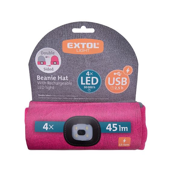 EXTOL Light čepice s čelovkou 4*45lm, nabíjecí, USB, světle šedá, univerzální velikost 43197