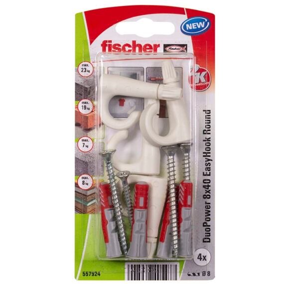 FISCHER DUOPOWER 8*40 + EASYHOOK HÁČIK blister, 4 ks