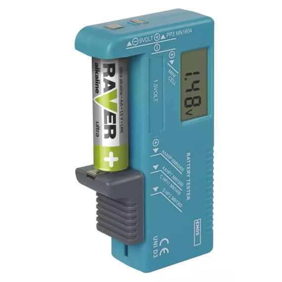 EMOS univerzální tester baterií LCD (AA, AAA, C, D, 9V, knoflíkových), N0322