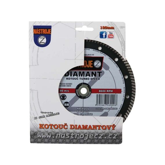 NÁSTROJE CZ diamantový kotúč TURBO SPEED 180*2*22,2mm, staveb. materiály, žula, dlažba IM-DK-TK180