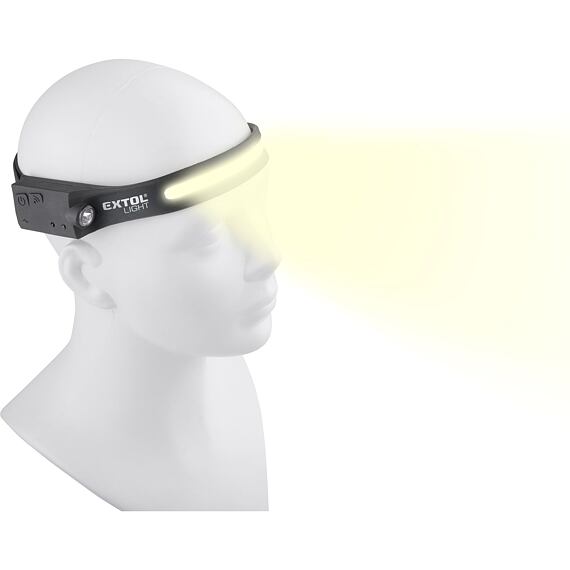 EXTOL Light čelovka LED COB XPE, 350lm, IR čidlo, USB nabíjení, 3,7V/1,2Ah, 43186