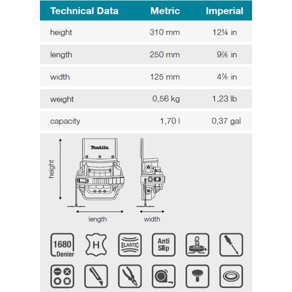 MAKITA E-15241 brašna pro elektrikáře 250*125*310mm (old=E-5181)