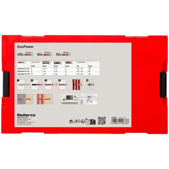 FISCHER DUOPOWER FixTainer súprava hmoždiniek 6,8,10mm, 210ks, 536161