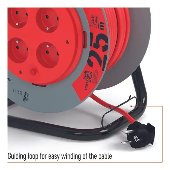 EMOS kabel 230V prodlužovací 25m/4Z PVC 3*1,5mm, buben s pevným středem P19425P