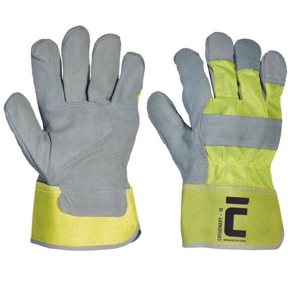 ČERVA rukavice CASSOWARY HiVis kombinované, žlté, veľ.10,5 hovädzia štiepenka