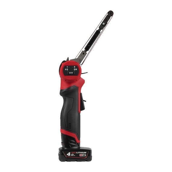 MILWAUKEE M12 FBFL13-402B aku pásový pilník 12V/2*4Ah, šíře 13mm, hlava 360°, reverzní režim
