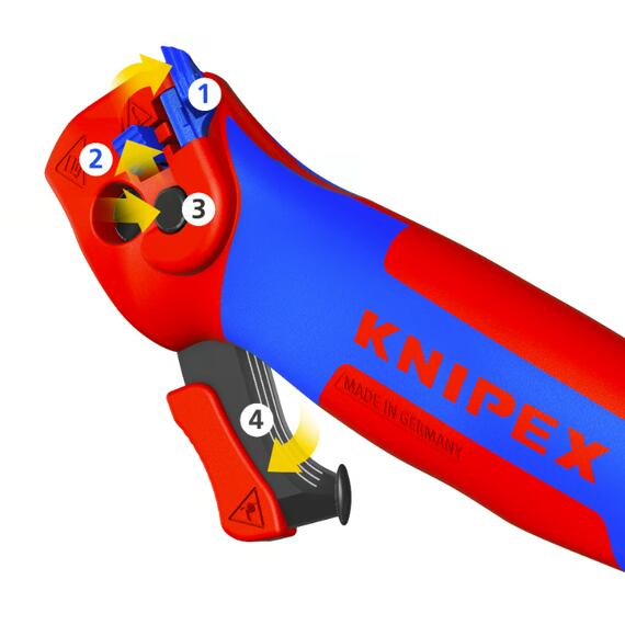 KNIPEX odizolovávací nůž s vodící patkou s funkcí ráčny, polohovatelný a složitelný, 1650145SB