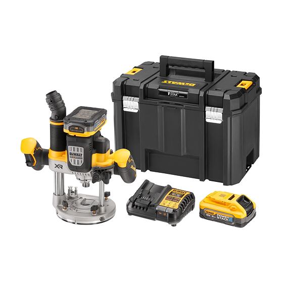 DeWalt DCW620H2 aku bezuhlíková horní fréza 18V/2*5Ah, kleštiny 8+12mm, 11000-23000 ot./min., PWST