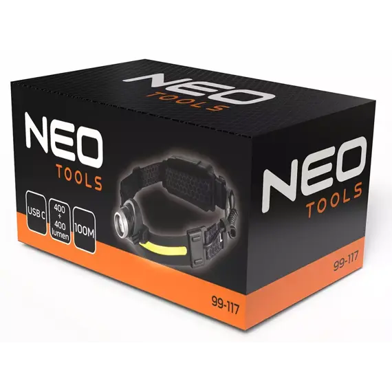 NEO LED čelovka BELT 2.0, XPG+COB 400+400lm, baterie Li-Pol 5V/1,2Ah, USB-C, 99-117