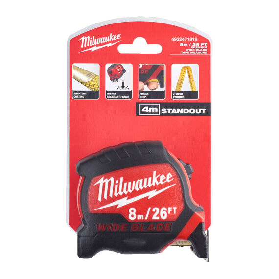 MILWAUKEE 4932471818 svinovací metr 8m široký PREMIUM, zesílený rám, neláme se až 4 m vysunutí