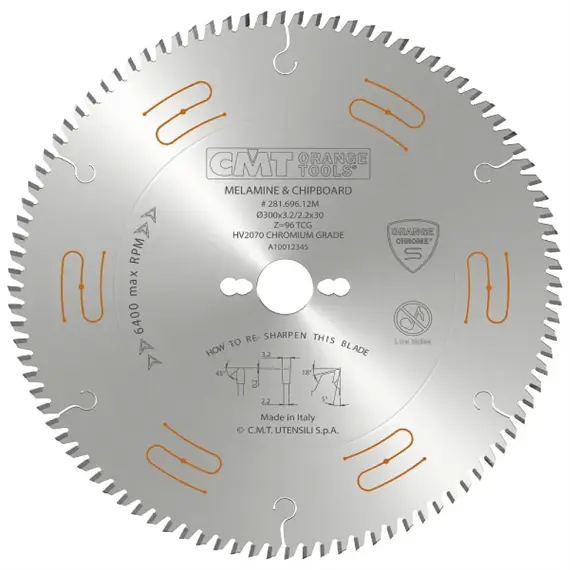 CMT CHROME pilový kotouč na lamino, DTD a MDF - D300*3,2mm, d=30mm Z96 HW, C28169612M