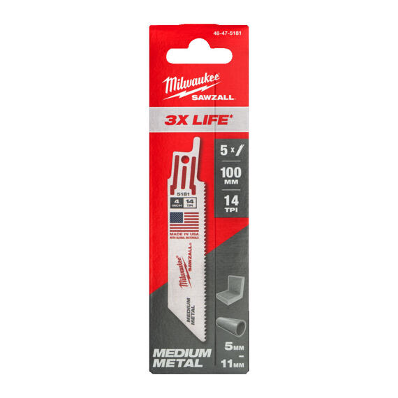 MILWAUKEE 48475181 pilky do ocasky, Thin Kerf 100*14Tpi, kov, měď, hliník, nerez 5ks