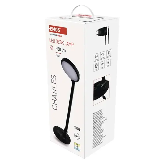 EMOS LED stolní lampa CHARLES, 550lm/7,6W, volba barvy světla černá