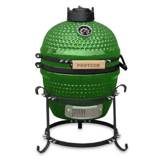 PROTECO gril keramický 32cm, teplota 50°-400°C, keramika 2cm, ochranný plášť, pohrabáč, zelený