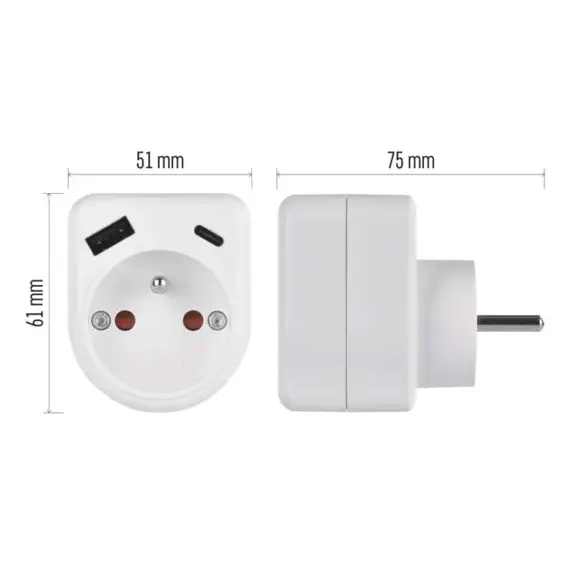 EMOS zásuvka rozbočovací 1*, 1*USB-A+1*USB-C, P0074