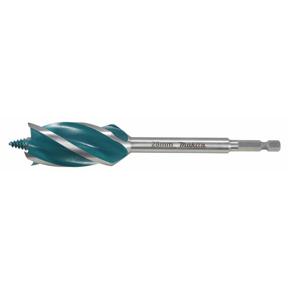 MAKITA E-26696 vrták do dřeva 28*165mm, čtyřbřitý, stopka šestihran 1/4" i pro rázové utahováky