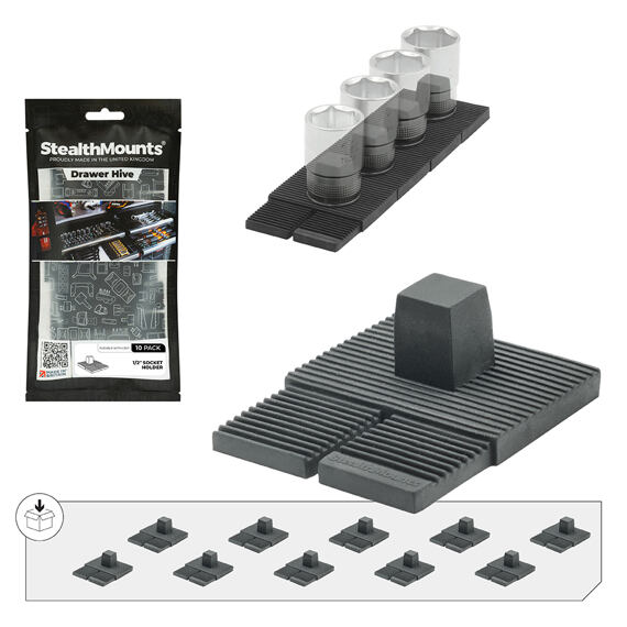 StealthMount držák nástrčných klíčů 1/2", balení 10 kusů, zásuvkový, Hive, TPE