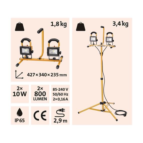 EXTOL Light LED reflektor 2*800lm se stojanem 125cm 43281
