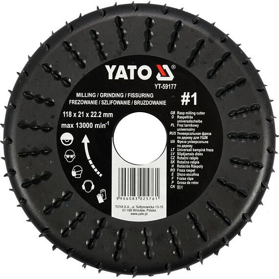 YATO rašpľa rotačná pre uhl. brúsku 118/22,2mm frézovacia čelná/bočná YT-59177