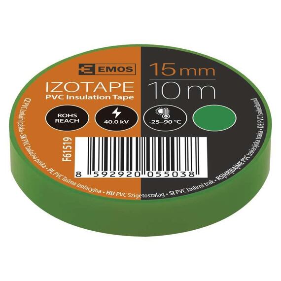 EMOS izolační páska 15mm/10m PVC zelená F61519