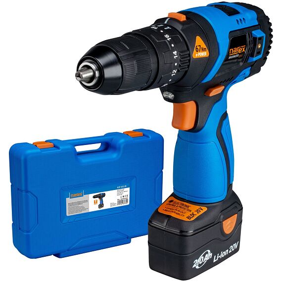 NAREX ASP 202-2B BMC 2,0Ah aku příklepová vrtačka 20V/2*2Ah, 67Nm, 0-500/1800 ot./min 65405304