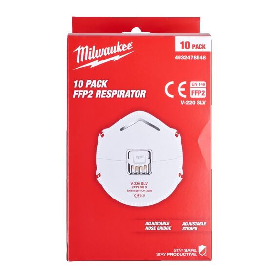 MILWAUKEE 4932478548 respirátor FFP2, ventilček EN149: 2001 /A1: 2009, 94% efek. filter., balenie 10