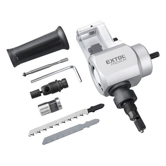 EXTOL PREMIUM nástavec na vŕtačku 2-funkčný, priamočiara píla + prestrihovač plechov až 2mm, 8813654