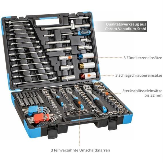 GÜDE gola sada 1/2"+1/4"+3/8", 157-dílná, OP klíče, hlavice na Al kola, sady imbus + TORX, 39003