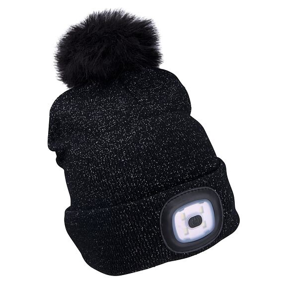 EXTOL Light čepice s čelovkou 4*45lm, nabíjecí, USB, černá s třpytkami a bambulí, uni velikost 43196