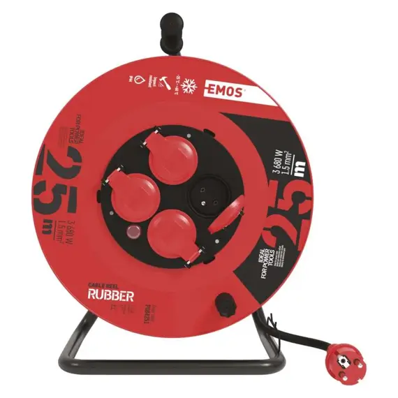 EMOS kabel 230V prodlužovací 25m/4Z guma 3*1,5mm buben IP44 P084251
