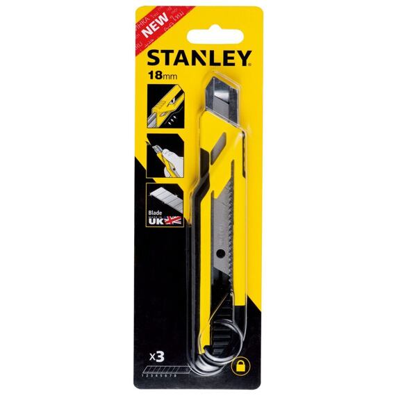 STANLEY STHT10266-0 ulamovací nůž 18mm, PH, pogumovaný s tlačítkem, 3ks čepelí