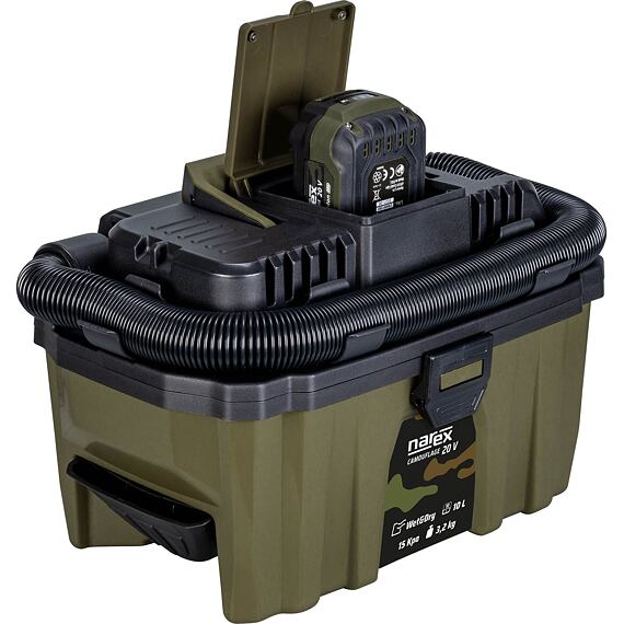 NAREX Camouflage CVP 10-2 Basic aku vysávač 20V, objom 10l, mokré vysávanie, príslušenstvo, bez baté