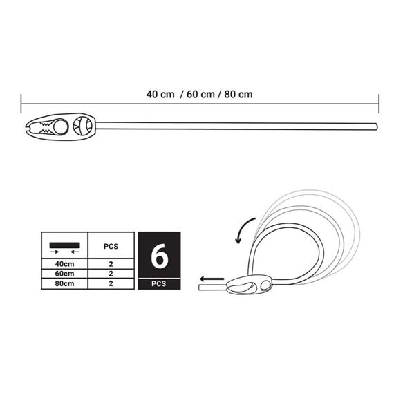 gumolano - smyčka utahovací 6-dílná (2*40cm, 2*60cm, 2*80cm) BCR-05SET1GY-B