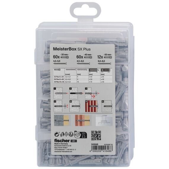 FISCHER 041648 Masterbox SX Plus, hmoždinky SX plus 6*30+8*40+10*50, 132ks