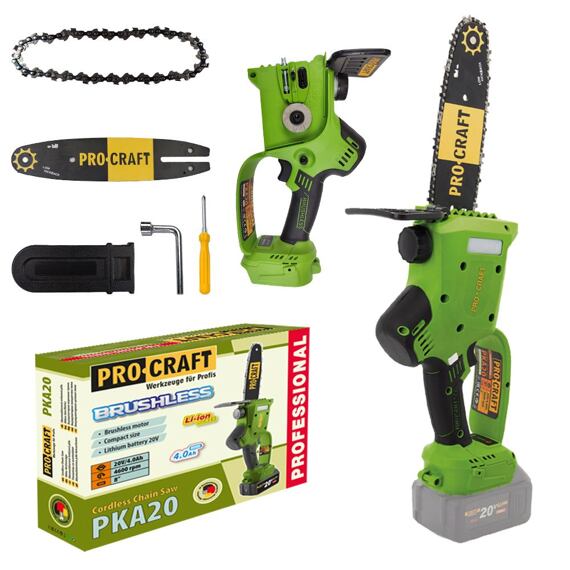 PROCRAFT PKA20 aku ruční řetězová pilka 20V, lišta 203mm, bezuhlíkový motor, bez baterie