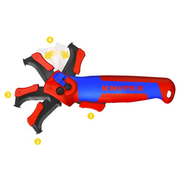 KNIPEX odizolovávací nůž s vodící patkou s funkcí ráčny, polohovatelný a složitelný, 1650145SB