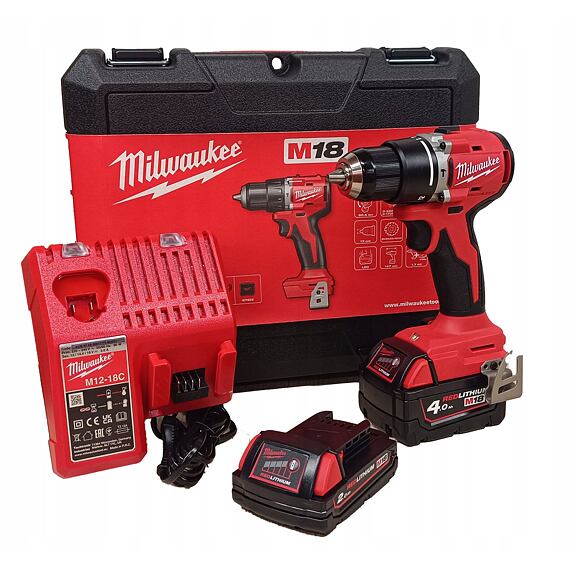 MILWAUKEE M18 BLPDRC-422C aku bezuhlíková príklepová vŕtačka 18V/4Ah, 61Nm, dĺžka 145mm, kufrík
